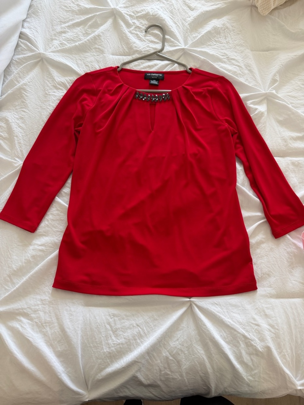 Red Jeweled Keyhole Blouse